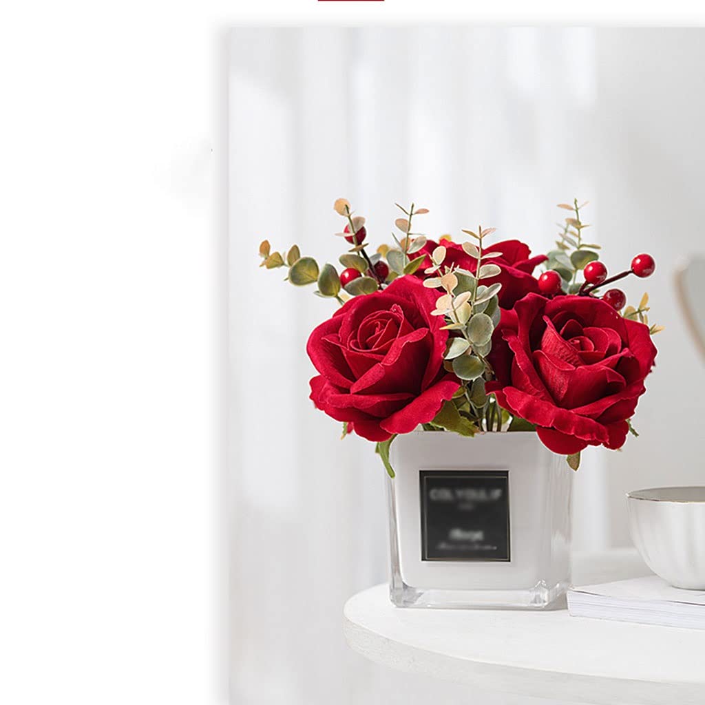 sztuczne kwiaty do dekoracji Czerwona róża Sztuczne Kwiaty Z Trawy Wazony Dla Home Decor Bride Bukiet Akcesoria ślubne Craft Prezenty Fake Flower Sztuczne kwiaty