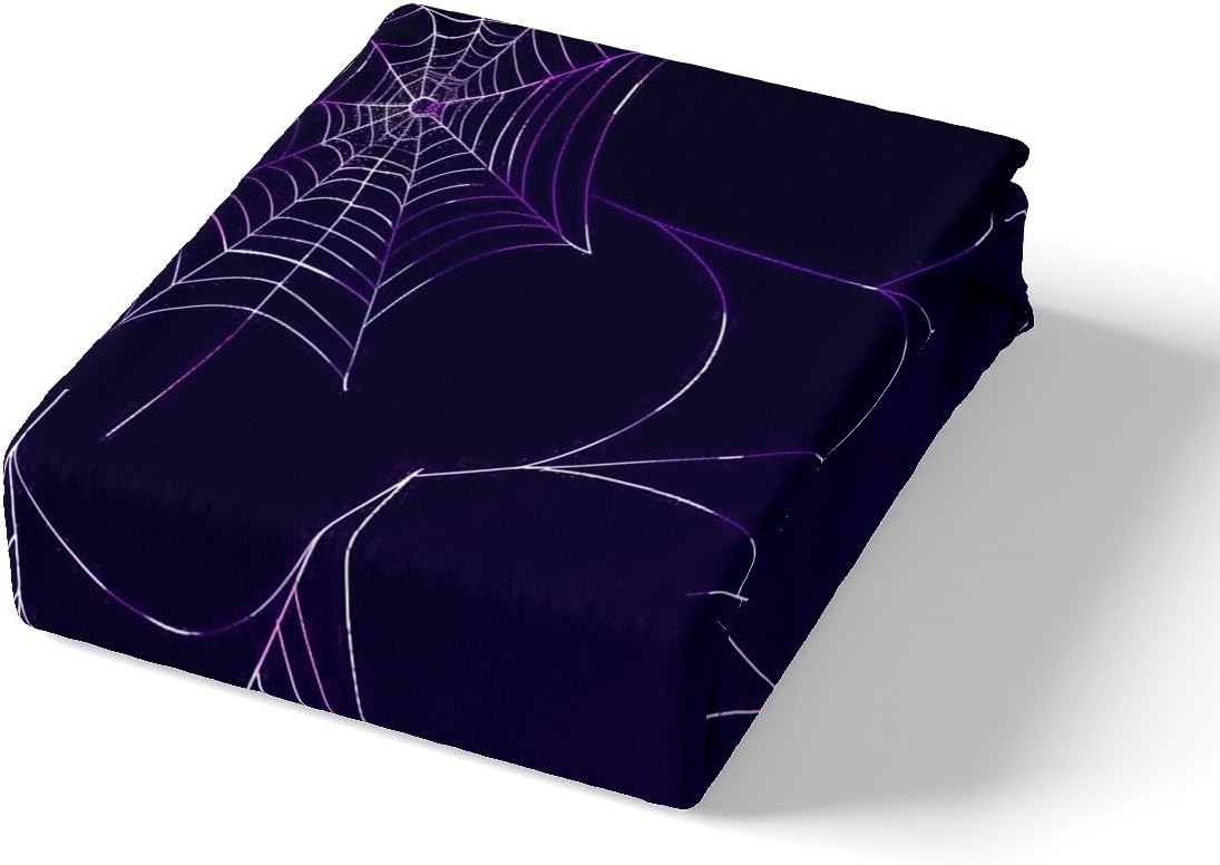 Manfei Spider Web Duvet Cover Set King Size, Halloween Theme Bedding Set for Kids Boys Girls Room Decor, Purple and White Comforter Cover, Soft Polyester Quilt Cover,2 Pillowcases,No Comforter