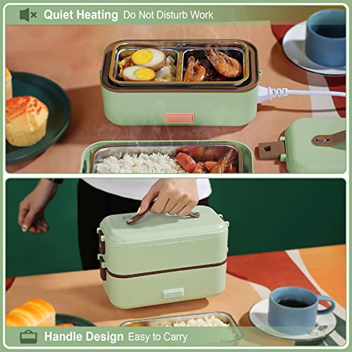 Pikapikap Electric Lunch Box, 3 In 1 Portable Food Heater For Adults Office Home,Double Layer Food Heater Leak Proof, Food Warmer With Removable 304 Stainless Steel Container (Green) #TOP1