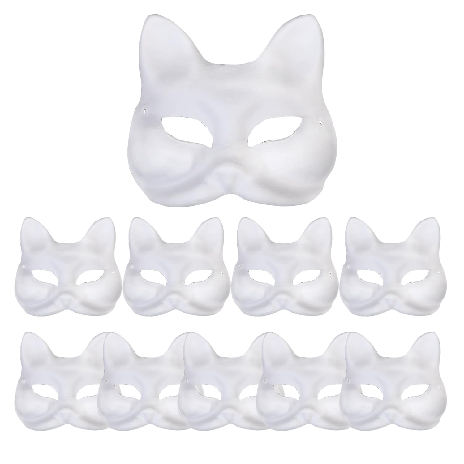 10Pcs Cat Mask, Blank Cat Mask, Paintable Blank Animal Dress Up Mask, DIY White Mask Fox Mask for Masquerade Cosplay Mask Costume Party Kids DIY Craft Masquerade