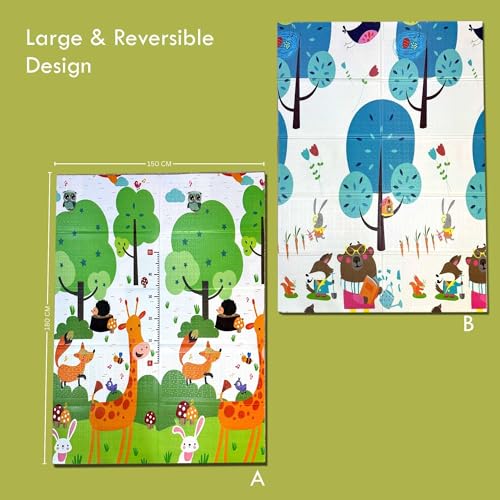 Image of Premium Baby Play Mat, Reversible, Soft, Easy to Clean, Learning & Playing Carpet, Crawling Play Mat, Non-Slip, Waterproof-Portable-Outdoor /Indoor Use | Foam Play Mat for Babies, Toddlers (Animal-Roadmap) Multicolor (Giraffe-Bear)