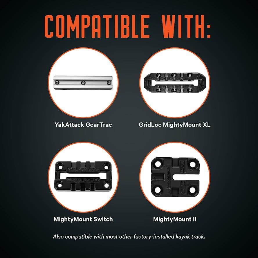 YakAttack DoubleHeader with Dual RotoGrip Paddle Holders | Offset Kayak Paddle Holder | Multi-Accessory Track Mount | Includes SnapNStrap Tethers | Compatible with GearTrac & Most Kayak Tracks - Image 9