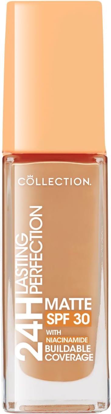 Collection Cosmetics Lasting Perfection Matte Foundation, Full Coverage, Anti-Ageing Effect, 24 Hour Wear, SPF 30, Contains Niacinamide, 27ml, Toffee Warm
