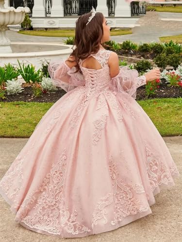 Tulle Flower Girl Dresses for Wedding Lace Applique Princess Pageant Dress Long Party Ball Gown4