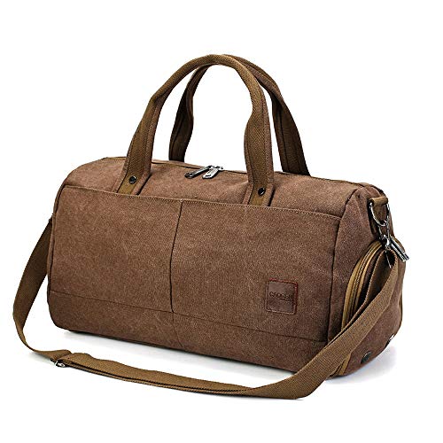 Sac de Sport décontracté for Femme, Grande capacité, Sac à Dos Multifonction, Sac de Sport, Toile imperméable, Noir, Kaki, Brun (Color : Marron) Cover