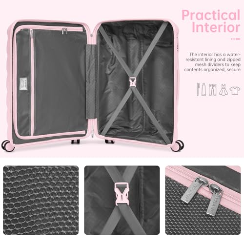 Image of Luggage Sets 5 Piece, Large Suitcase Set with Spinner Wheels, Carry on Luggage Set with Backpack for women (3 piece set,Pink)