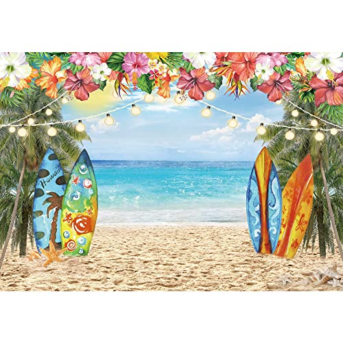 LIVUCEE 7x5ft Hawaiian Beach Photography Backdrop Summer Tropical Luau Palm Floral Photography Background for Hawaiian Party Decorations Photo Booth Banner Supplies