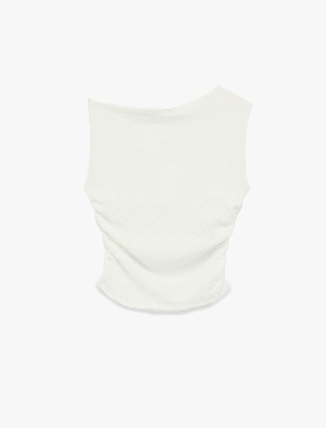 Asimetrik Yaka Kolsuz Slim Fit Drapeli Bluz