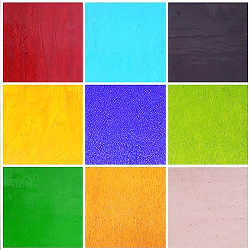 Nuoditos 9 Sheets Variety Stained Glass Sheets Pack 6 X 6 Inch Cathedral Glass Mosaic Tiles For Crafts Mixed Ripple Transparent (B-5) #TOP6