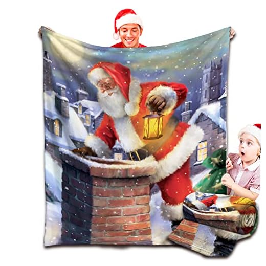 HYZLYJ Julfilt, luddig fluffig mjuk bekväm varm julfilt överkast, jultomten design julfilt överkast för säng soffa soffa, 140 x 180 cm - stil1