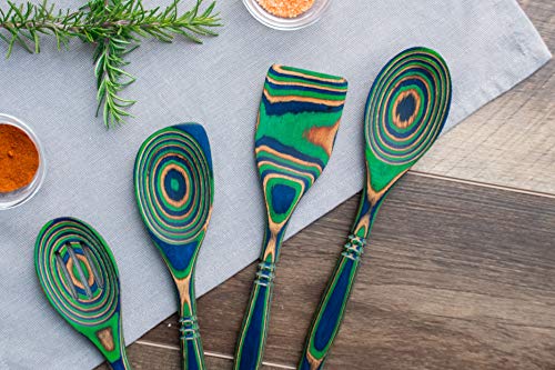 Island Bamboo Pakkawood 4-Piece Utensil Set - Elegant Kitchen Spoon, Slotted Spoon, Corner Spoon, And Spatula For Serving & Cooking, Heat Resistant & Non-Stick Utensils #TOP6