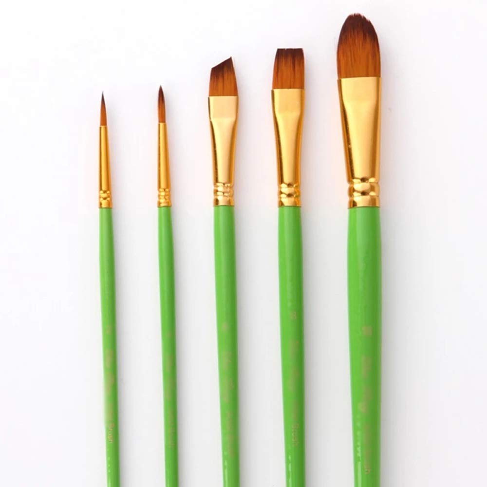 XBTGS Juego de 5 pinceles para acuarela, mango de madera, nailon, pintura al óleo, herramienta de dibujo, suministros de arte, 5 unidades