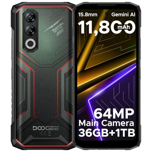 DOOGEE Blade 20 Max AI Android 15 Outdoor Handy, 36GB + 1TB ROM/TF 2TB Outdoor Smartphone Ohne Vertrag,11800mAh/33W, Helio G100 Octa-Core,6.6"+120Hz+64MP AI Kamera,3 Card Slot/4G SIM/NFC/GPS/Face ID
