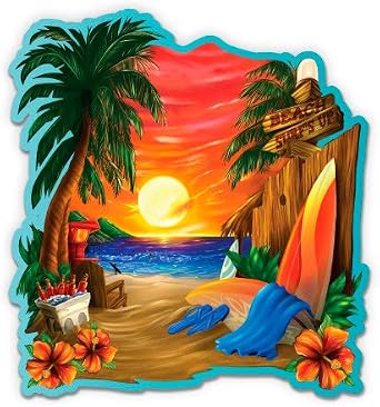 Tropical Beach Vacation - Vinyl Sticker Waterproof Decal