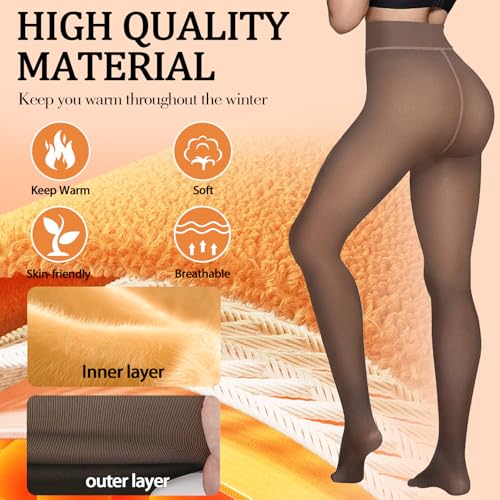 Image of Caprilite Women Fleece Lined Tights-Fake Translucent Leggings High Waist Pantyhose Sheer Thick Warm Tights For Winter