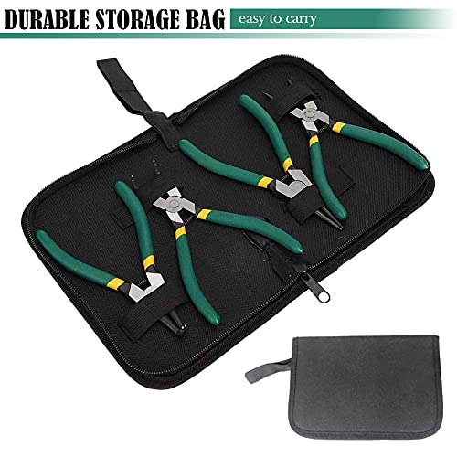 Queta 4Pcs 7-Inch Snap Ring Pliers Set Heavy Duty Internal/External Circlip Pliers Kit With Straight/Bent Jaw Cr-V Steel For Ring Remover Retaining C Clip Pliers With Storage Bag #TOP6