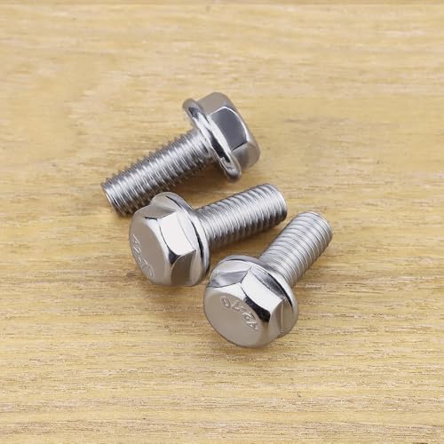 Image of M8-1.25 x 25mm Hex Flange Bolt (1 inch Thread Length), DIN6921, Serrated Locking Flange, 304 Stainless Steel, UNC Full Thread, 15-Pack