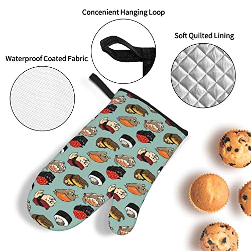 Sloth Sushi Oven Mitts And Pot Holders 4Pcs Heat Resistance Waterproof Gloves For Kitchen Cooking Baking Bbq #TOP2