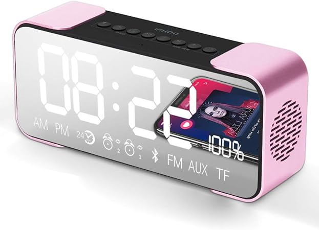 Amazon ワイヤレススピーカー 目覚まし時計 デジタルfmラジオ Tfカード再生 スリープタイマー付き デュアルアラーム オフィス用デジタル目覚まし時計 寝室旅行bluetoothスピーカー ピンク Wxlsq クロックラジオ