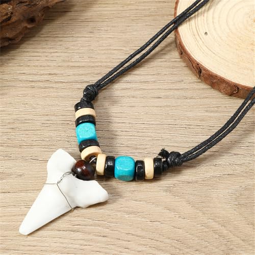 coadipress Shark Tooth Necklace for Men Women Adjustable Cord with Wood Beads Fossil Sharktooth Necklace Hawaiian Summer Beach Surfer Resin Cool Choker Jewelry2