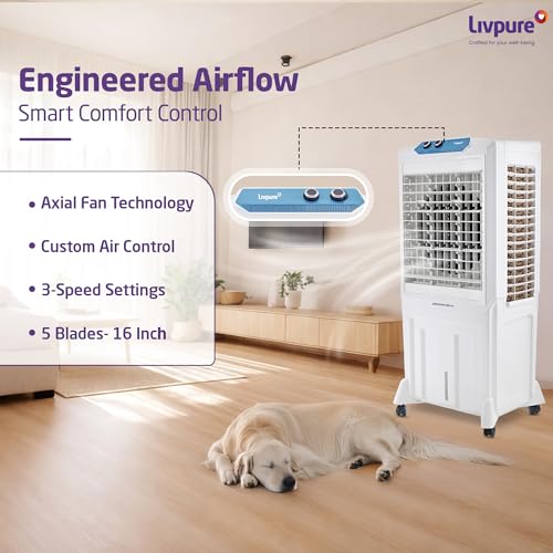 Image of Livpure Aerofrost Neo 110L Desert Air Cooler, White, Adjustable Speed, Ice Chamber, 5 Castor Wheels, Water Level Indicator, Works on Inverter