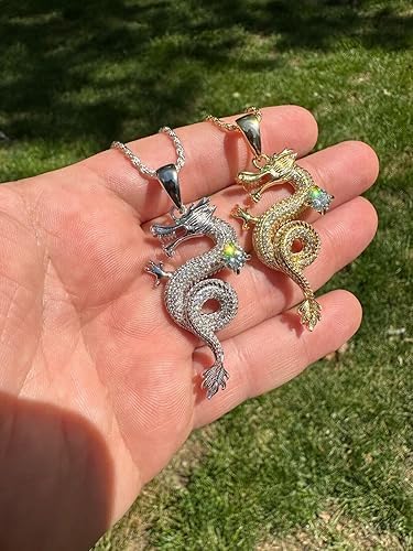 1.00 CT Round Cut VVS1 Diamond Dragon Pendant Unisex Animal Charm 14K Gold Plated Sterling Silver