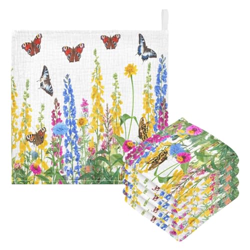 Kigai Beautiful Flowers and Butterflies Baby Washcloths,5pcs Ultra Soft Absorbent Towel,Newborn Bath Face Towel, Natural Reusable Baby Wipes for Sensitive Skin, Baby Registry as Shower