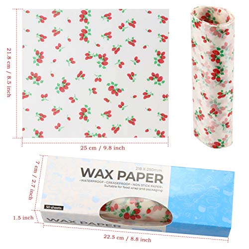 100pcs Wax Paper Food Picnic Paper Grease Proof Paper Waterproof Dry Hamburger Paper Liners Wrapping Tissue for Plastic Food Basket (Strawberry pattern) - Thumbnail 3