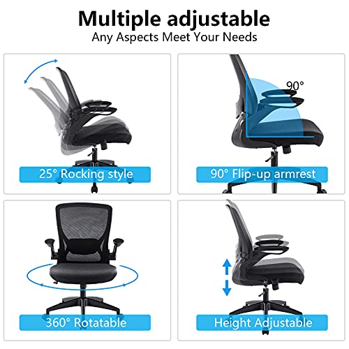 Kerdom Ergonomic Office Chair, Breathable Mesh Desk Chair, Lumbar Support Computer Chair With Wheels And Flip-Up Arms, Swivel Task Chair, Adjustable Height Home Gaming Chair #TOP3