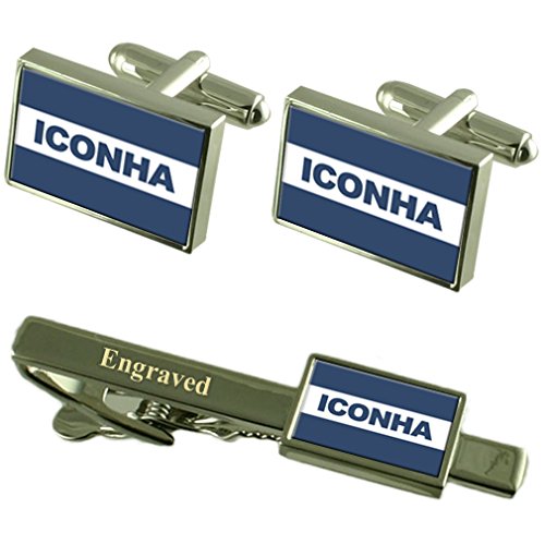 Gemelos de la Bandera de Espírito Santo y Pasador de Corbata de Ciudad Iconha Grabados