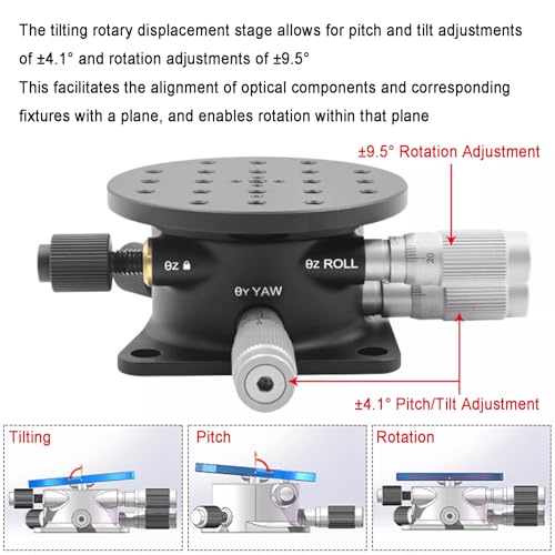 Etapa de desplazamiento de eje R con ajuste de rotación de inclinación, plataforma de corte de micrómetro de aluminio, paso ± 4,1°, capacidad de carga de 1 kg, para maquinaria de producción