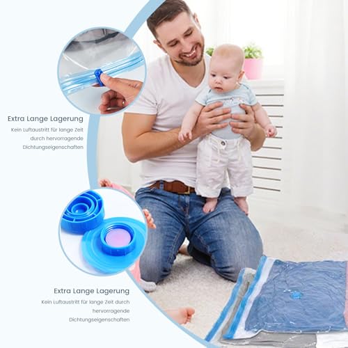 HOMKITEN 12 Stück Vakuumbeutel für Kleidung Reise Klein Wiederverwendbare 60x40,Hervorragende Dichtungsleistung,(6x 35x50 cm,6x 40x60 cm)Vacuum Beutel Bags für Bettdecken Clothing