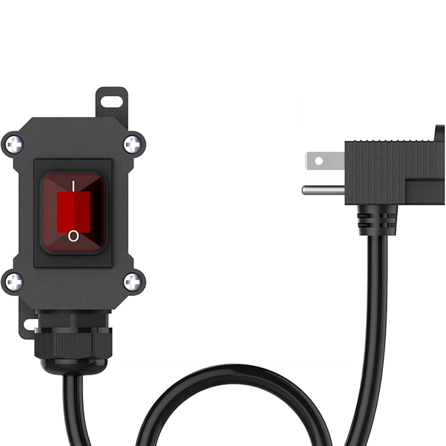 Inline Cord Switch, 3-Pronged Piggyback Plug Extension Cord - 3.3FT 14AWG Cable, IP67 Waterproof, On/Off Red LED Rocker Button, 20A-125V AC/DC (3.3FT)