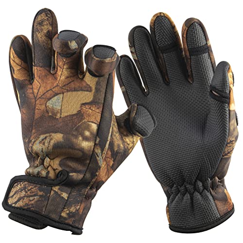 Dr.Fish Fishing Gloves Size XL with 3 Fingerless Glove Camouflage for Men & Women- Waterproof Fabric, Anti-Slip, Wind-Blocking, Breathable Keep Warm in Fishing, Cycling, Winter Outdoor Sport