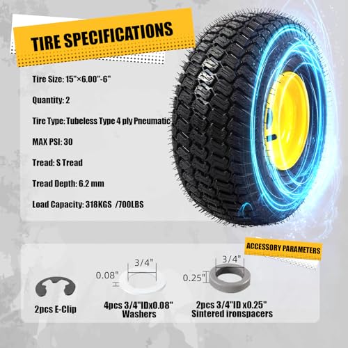 Neumáticos 15x6.00-6 MZREXN de 4 capas para tractor John Deere 5