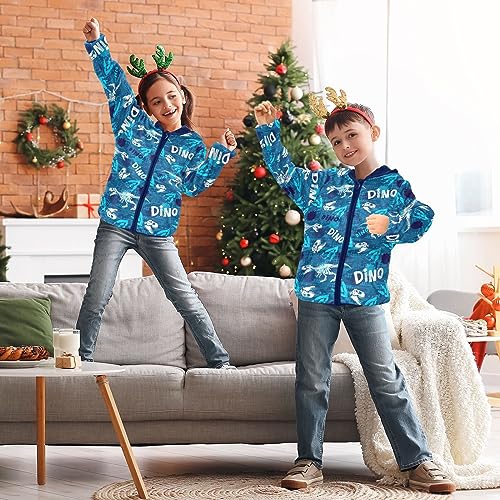 Dinosaur Boys Fleece Hoody Jacket Zip Up Coat Warm Fall Winter Plush Jacket Long Sleeve Outerwear 5