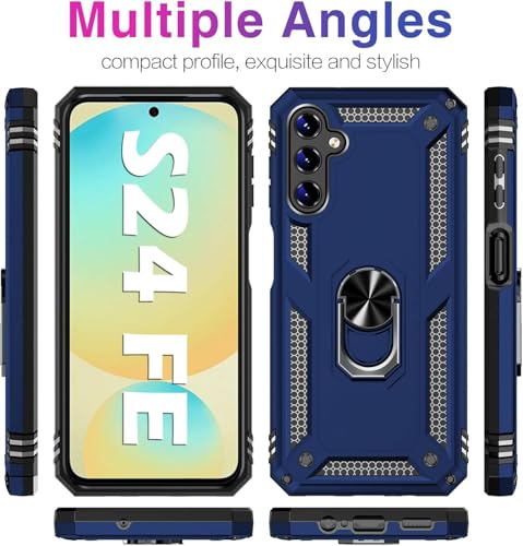 Image of for Samsung Galaxy S24 FE Case with Screen Protector, Military Grade Rugged Shockproof Galaxy S24 FE 5G Heavy Duty Protective Cover for Samsung S24 FE Magnetic Ring Kickstand Phone Case (Blue)