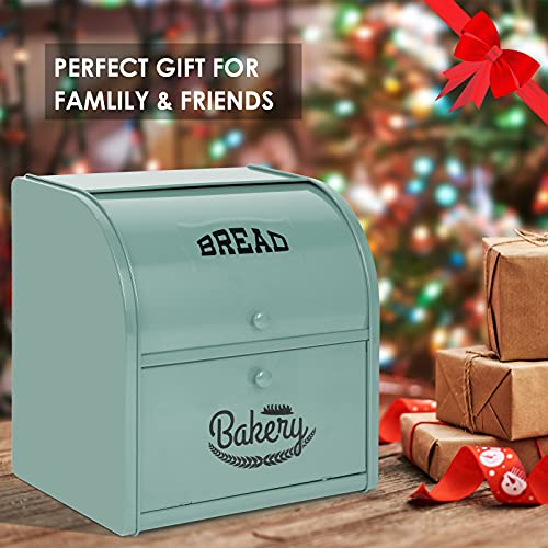Pitmoly Stainless Steel Bread Box, 2 Layer Roll Top Bread Boxes, Large Capacity Food Storage Container For Kitchen Counter, Metal Bread Bin, Bread Holder For Countertop 11.8" X 9.6" X 12.8" (Green) #TOP5