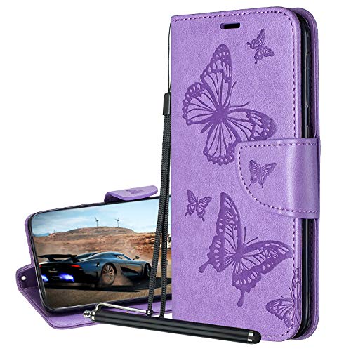Laybomo Carcasa para iPhone 6s Plus Tapa Funda Cuero Estilo Mariposa Monederos Billetera Bolsa Magnética Protector Silicona Suave TPU Flip Cover Funda Apple iPhone 6s Plus Avec Tarjeteros (Púrpura)