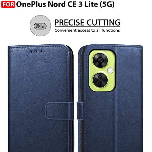 Image of CEDO Flip Cover for OnePlus Nord CE 3 Lite (5G) | Leather Finish | Inside Pockets & Inbuilt Stand | Shockproof Wallet Style Magnetic Closure Back Case Flipcover (Blue)