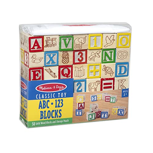 Melissa & Doug Deluxe Abc/123 1-Inch Blocks Set With Storage Pouch (50 Pcs) - Letters And Numbers/Abc Classic Wooden Blocks For Toddlers And Kids Ages 2+ #TOP6