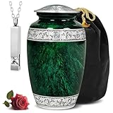 LIFAG Hand-Engraved Green Urn for Ashes for Women & Men with Ash Pendant & Velvet Bag | Green Marble Finish Metal Cremation Urns for Human Ashes Adult Man | Elegant Burial & Funeral Urn, Large, 220lbs