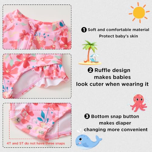 Image of Baby Girls' One Piece Swimsuit Long Sleeve Rash Guard Swimwear