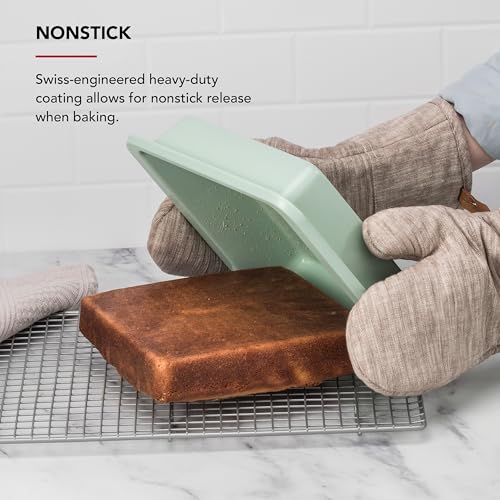 Image of KitchenAid Nonstick Aluminized Steel Square Cake Pan, Dishwasher Safe, Pistachio, 9 Inch