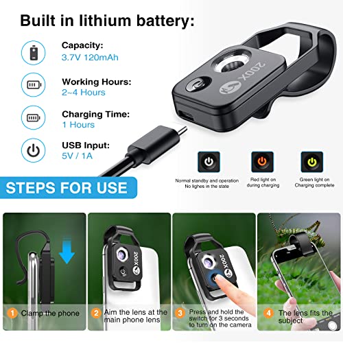 Microscope For Phone 200X Mini Universal Clip Usb Pocket Microscope With Phone Microscope Hd Optical Lens And Magnifying Digital Microscope For Iphone Android Phone With Led Ligth For Adult & Children #TOP3