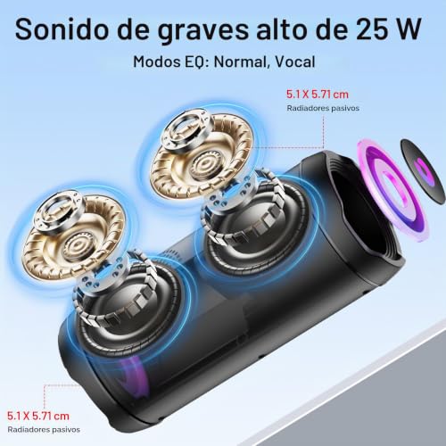 Miniatura 2 de Altavoz Bluetooth Portátil 25W, Potente Altavoz Bluetooth, Altavoces Graves Duales, 25H Reproducción, IPX7, RGB, Emparejamiento TWS, AUX, TF, USB, Ideal Para Actividades Aire Libre, Fiestas,Viajes.