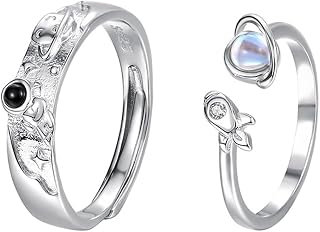 Wedding Ring Sterling Silver, Rings for Him Universe and Astronauts Fashion Jewelry