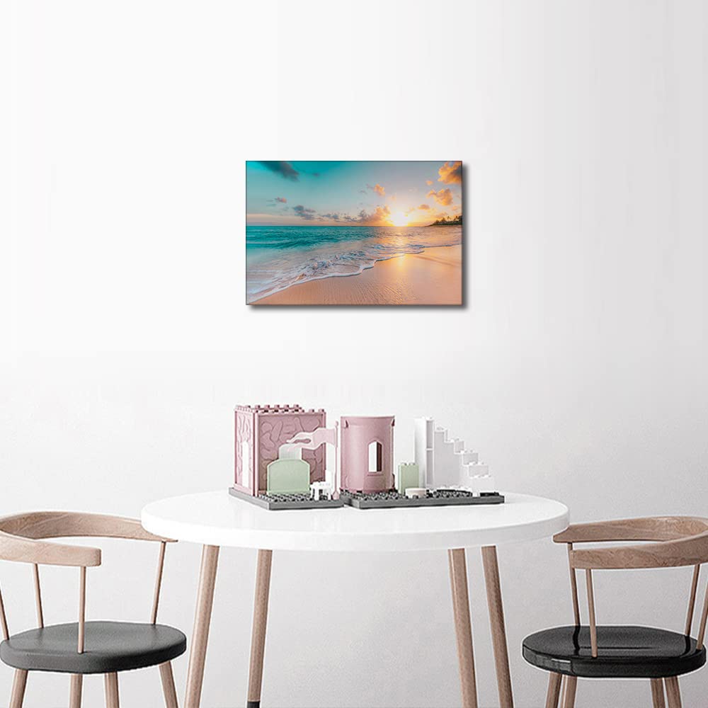 Canvas Wall Art Tropical Beach Sunset Picture for Living Room Kitchen Bedroom Modern Art wall Decor Seascape Stretched and Framed Ready to Hang(12X8in) - Image 2