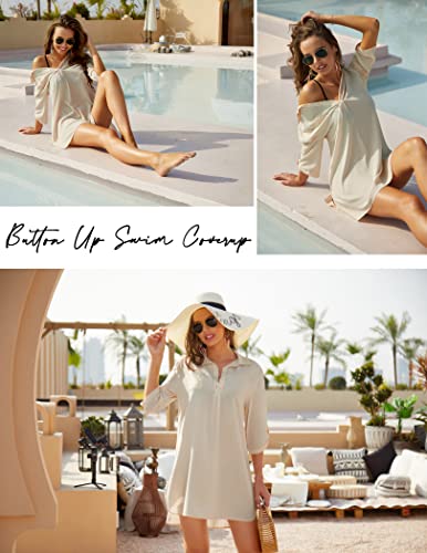 Avidlove Cover Ups For Swimwear Women Beach Coverup Shirts Button Up Swimsuit Beige, Xxl #TOP1