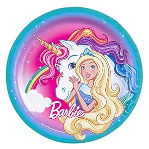 Amscan 9902522 – borden “Barbie – Dreamtopia”, 8 stuks, diameter 22,8 cm, kartonnen borden, kinderverjaardag, eenhoorn